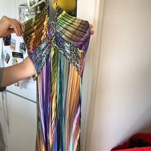 Floor length, colorful, halter top dress